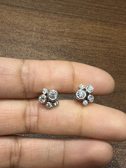 Natural Diamond 1.00 Carat Bezel Set Bubble Stud Earrings in 18K White Gold