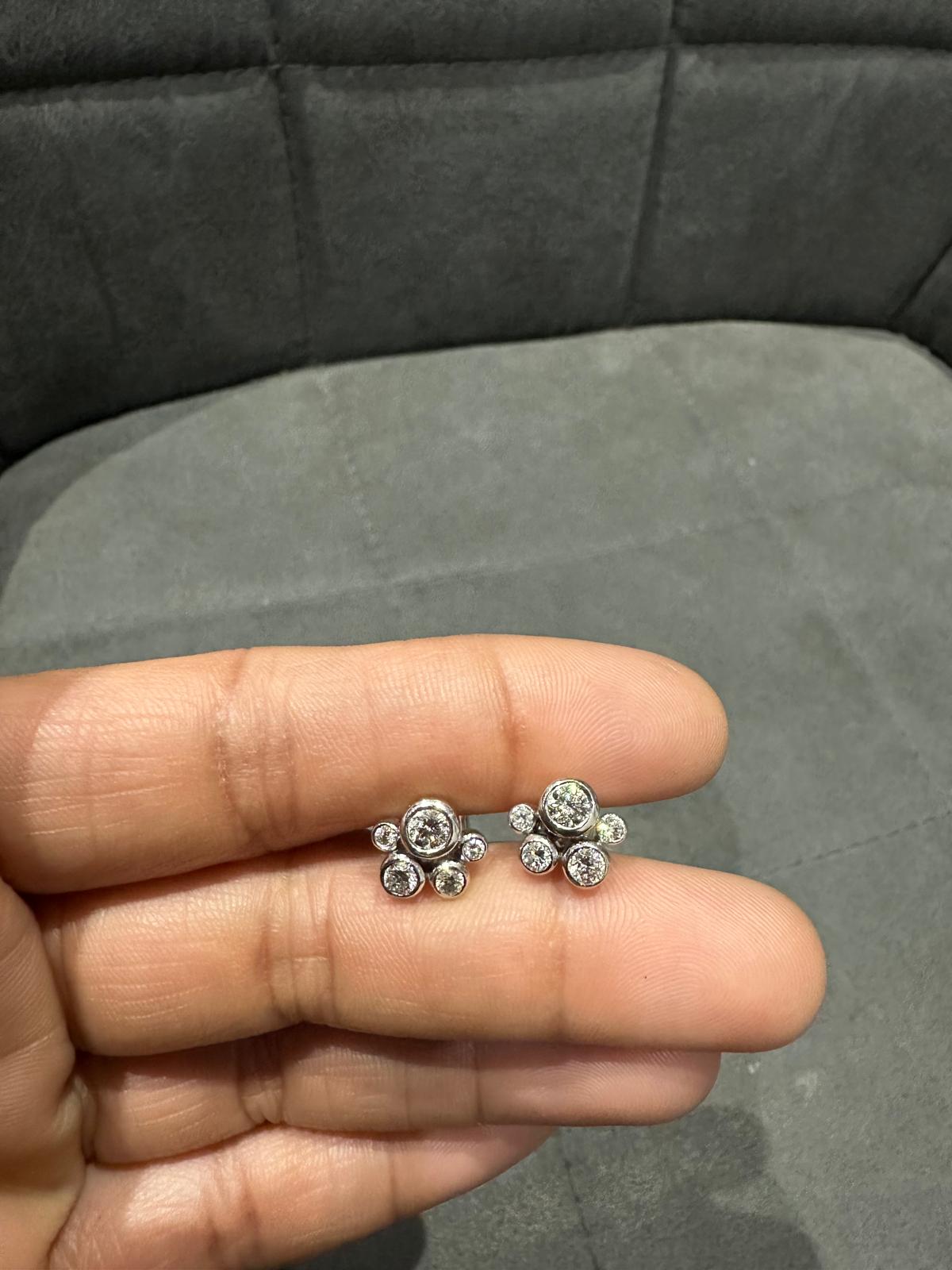 Natural Diamond 1.00 Carat Bezel Set Bubble Stud Earrings in 18K White Gold