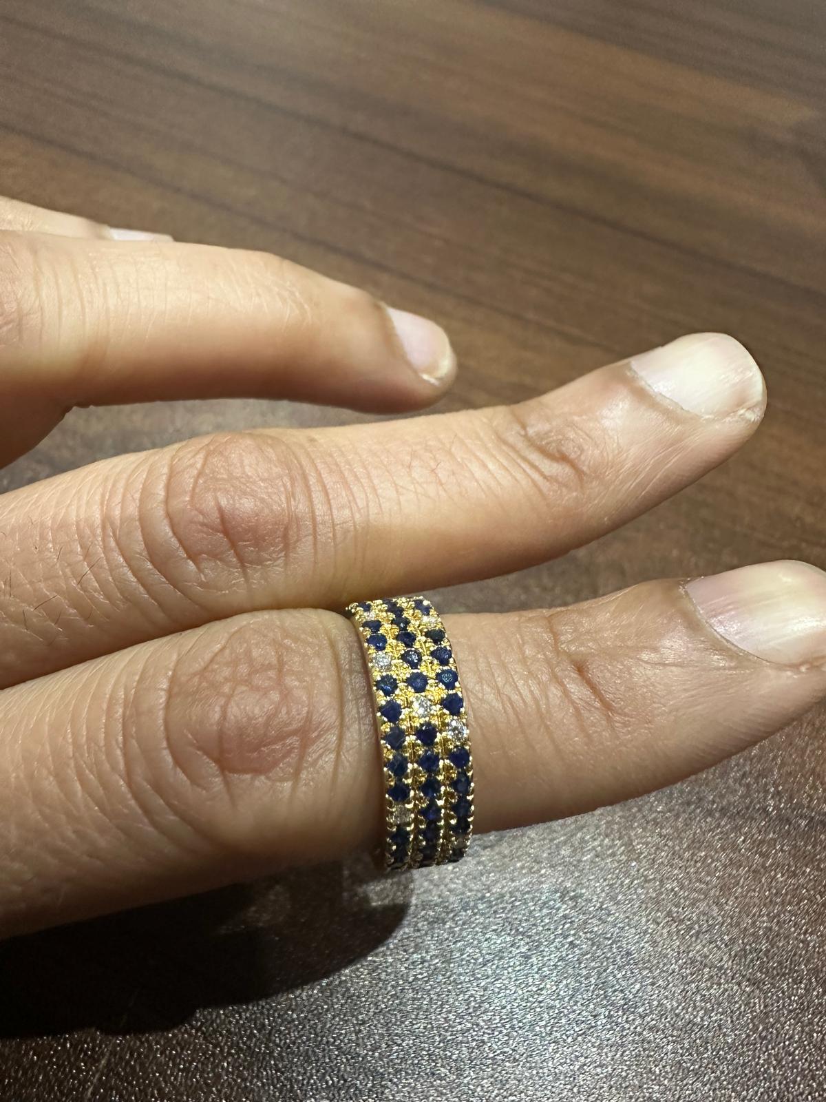 Round Cut Blue Sapphire & Lab Grown Diamond Half Eternity Ring in 14K Yellow Gold