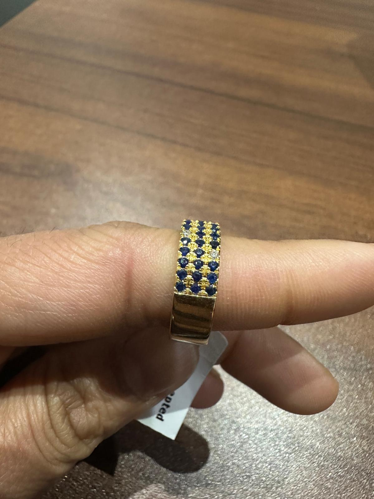 Round Cut Blue Sapphire & Lab Grown Diamond Half Eternity Ring in 14K Yellow Gold