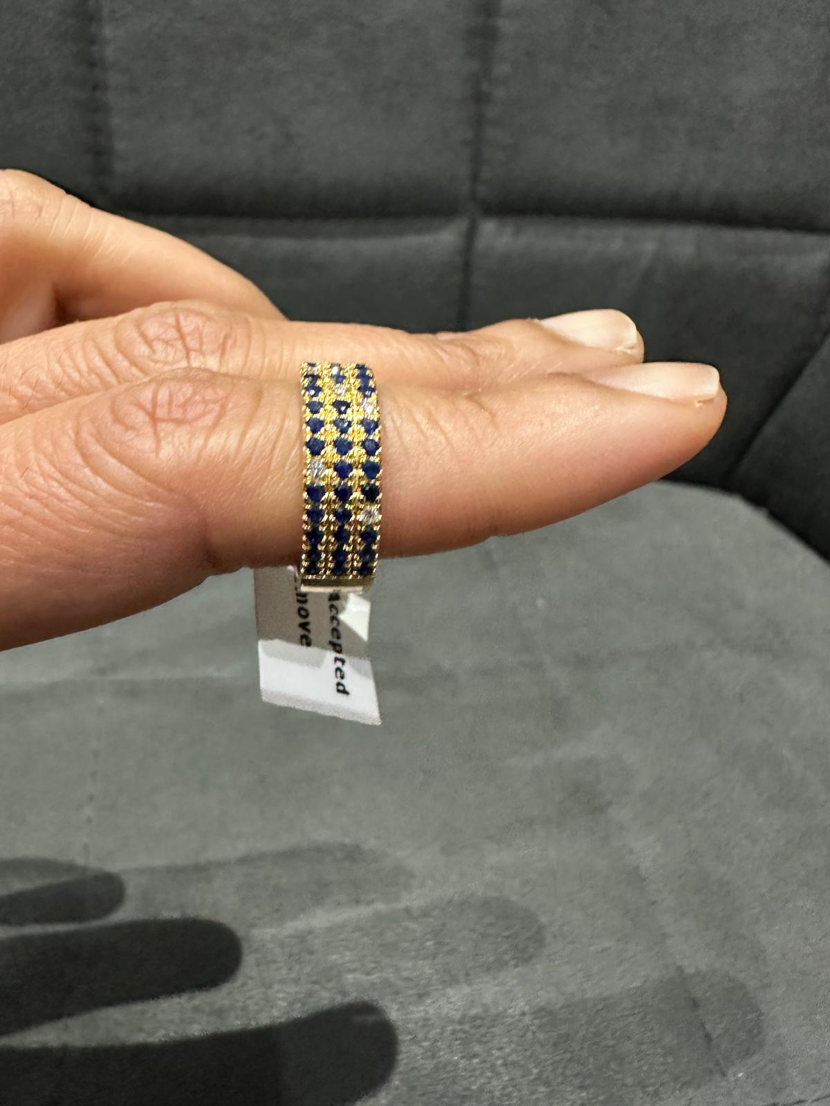 Round Cut Blue Sapphire & Lab Grown Diamond Half Eternity Ring in 14K Yellow Gold