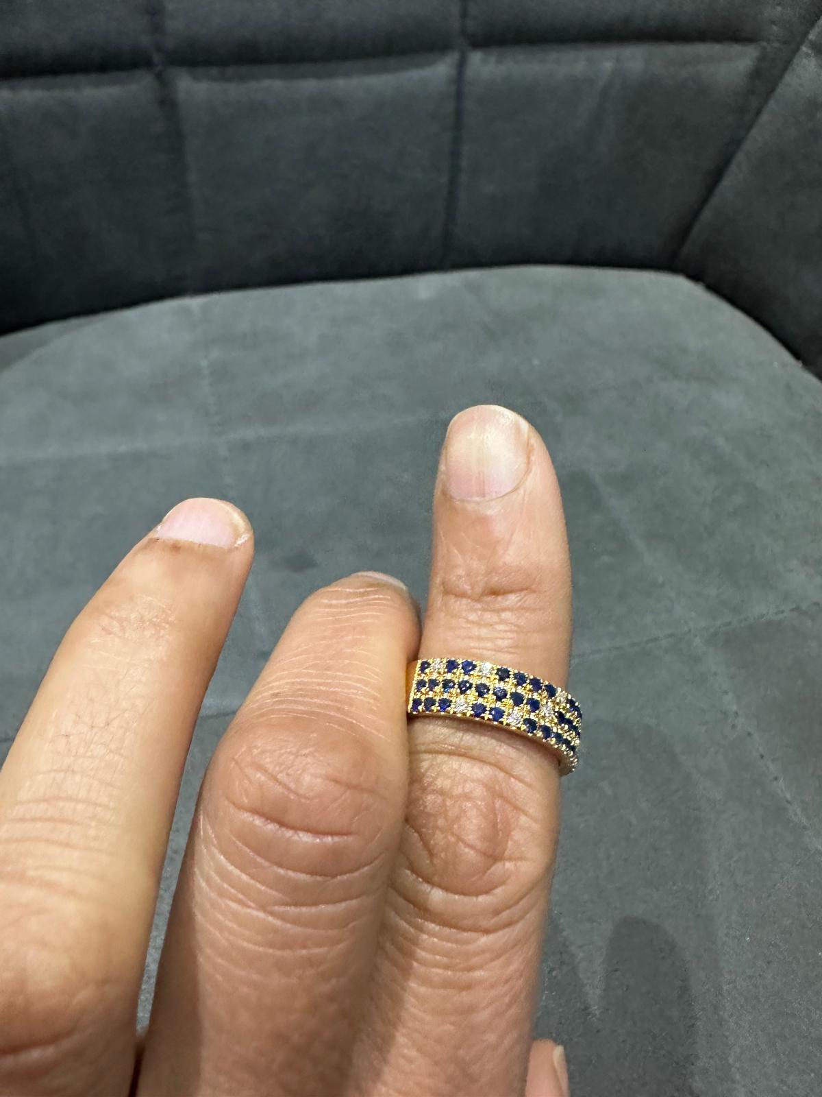 Round Cut Blue Sapphire & Lab Grown Diamond Half Eternity Ring in 14K Yellow Gold