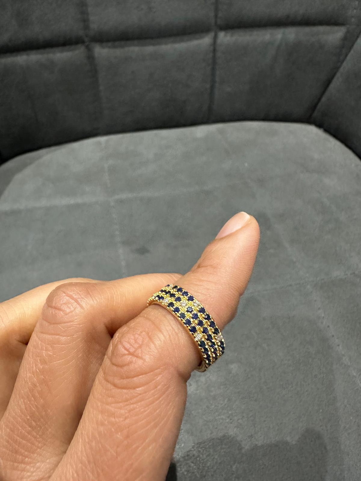 Round Cut Blue Sapphire & Lab Grown Diamond Half Eternity Ring in 14K Yellow Gold