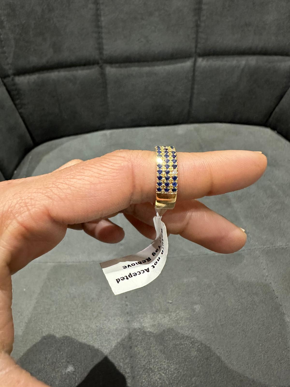 Round Cut Blue Sapphire & Lab Grown Diamond Half Eternity Ring in 14K Yellow Gold