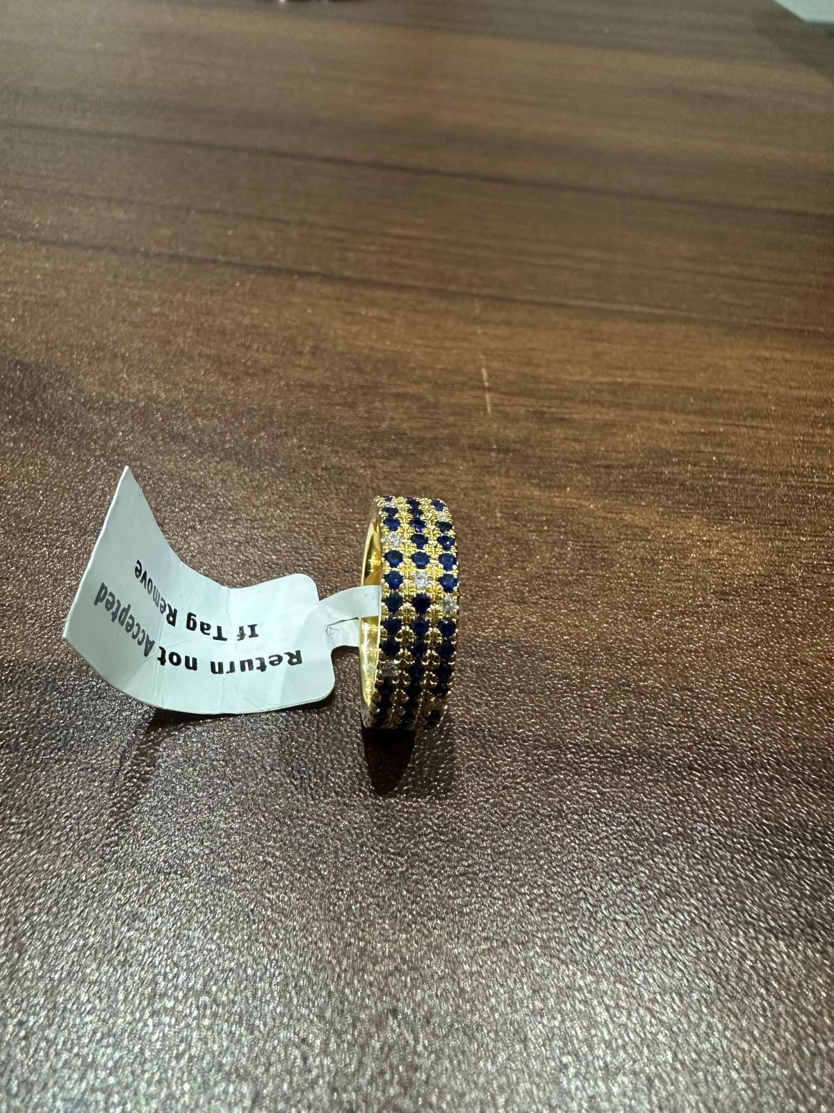 Round Cut Blue Sapphire & Lab Grown Diamond Half Eternity Ring in 14K Yellow Gold