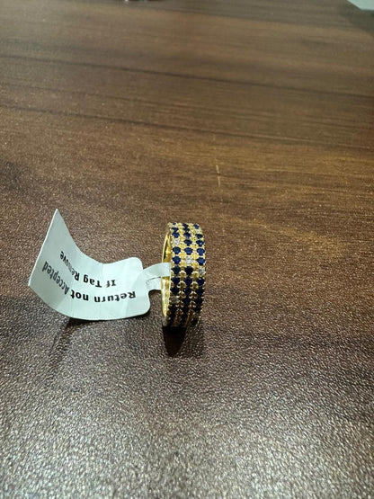 Round Cut Blue Sapphire & Lab Grown Diamond Half Eternity Ring in 14K Yellow Gold