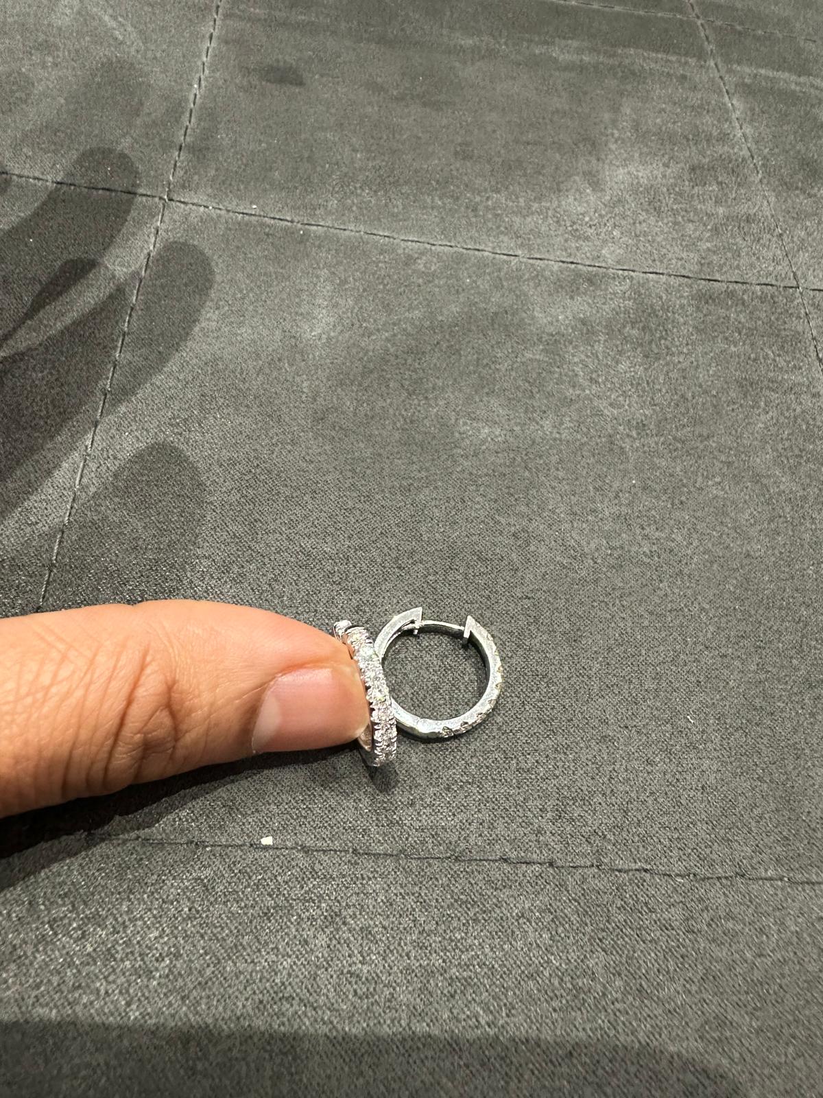 Round Cut Lab Grown Diamond Micro Pave Set Huggie Hoop Earring in 9K White Gold