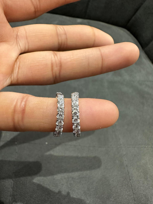 Round Cut Lab Grown Diamond Micro Pave Set Huggie Hoop Earring in 9K White Gold