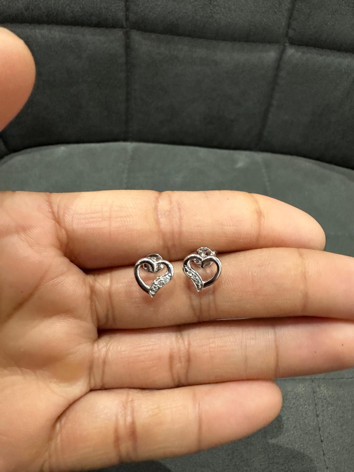 Natural Round Cut Pave Diamond Heart Shape Stud Earrings in 9K White Gold