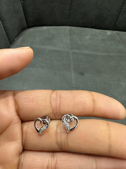 Natural Round Cut Pave Diamond Heart Shape Stud Earrings in 9K White Gold