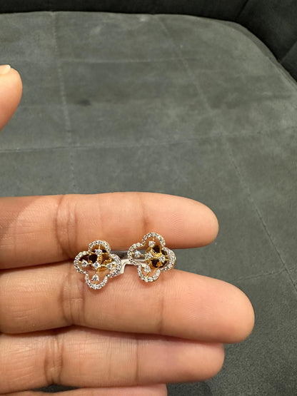 0.40 Carat Natural Diamond Clover Shape 18K Yellow Gold Stud Earring for Women