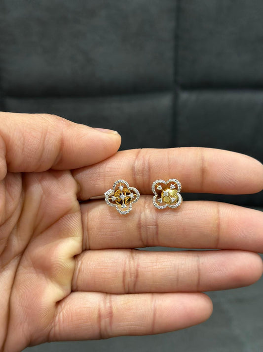0.40 Carat Natural Diamond Clover Shape 18K Yellow Gold Stud Earring for Women