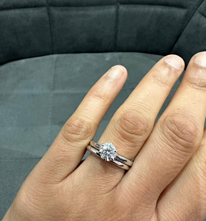 1.0Ct Six Prong Solitaire Wedding Ring Set Crafted in 9K White Gold