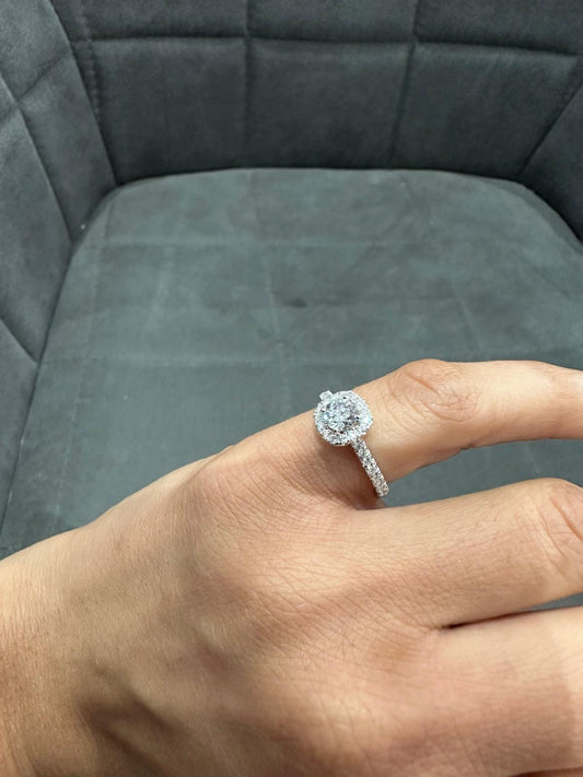 1.00 Carat Lab Grown Diamond Solitaire Halo Engagement Ring in 9K White Gold