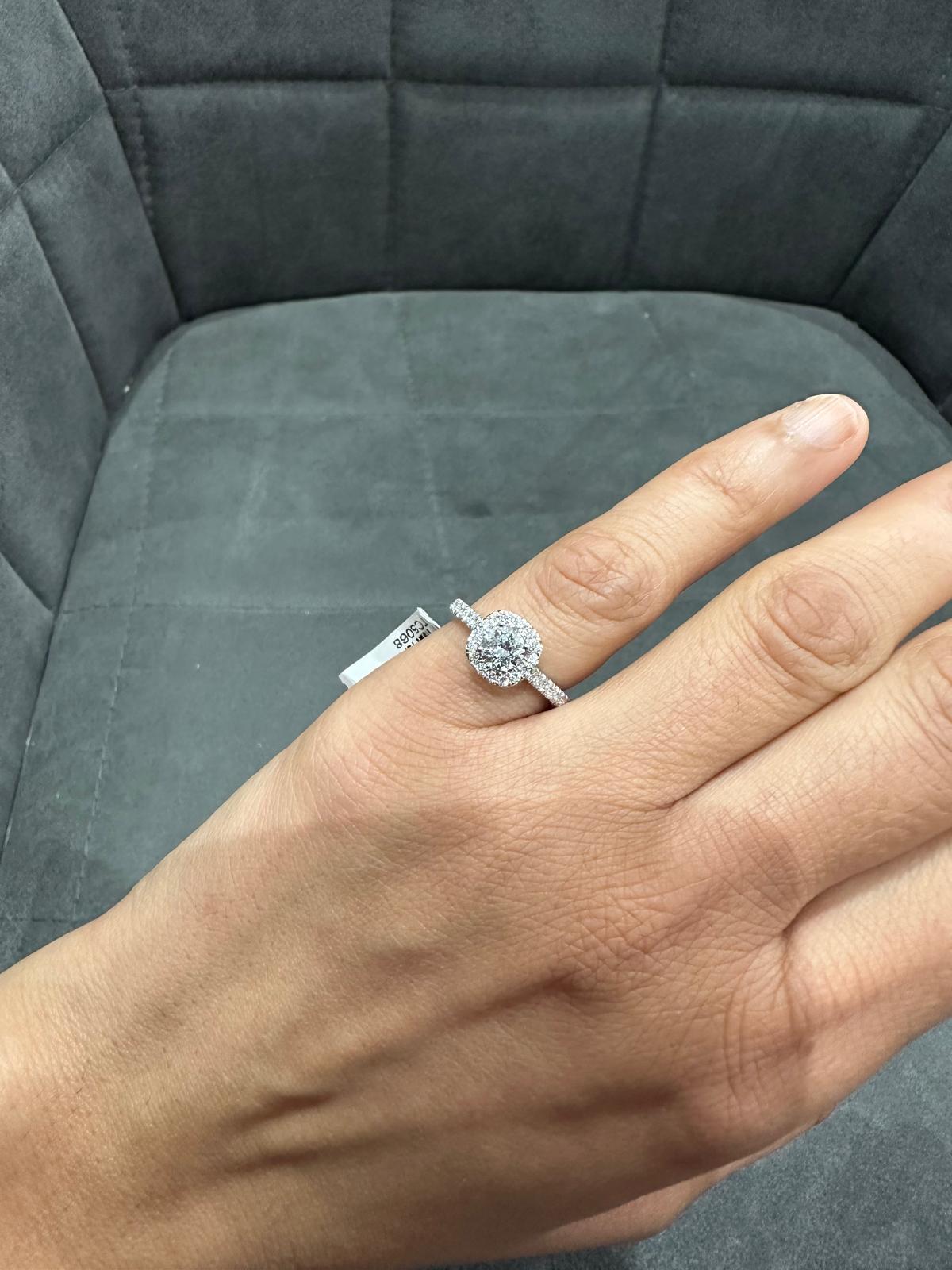 1.00 Carat Lab Grown Diamond Solitaire Halo Engagement Ring in 9K White Gold