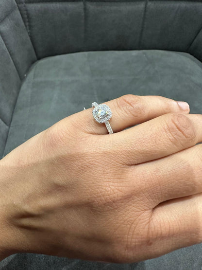 1.00 Carat Lab Grown Diamond Solitaire Halo Engagement Ring in 9K White Gold