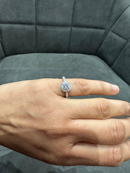 1.00 Carat Lab Grown Diamond Solitaire Halo Engagement Ring in 9K White Gold