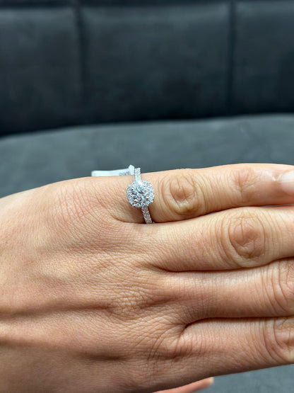 1.00 Carat Lab Grown Diamond Solitaire Halo Engagement Ring in 9K White Gold