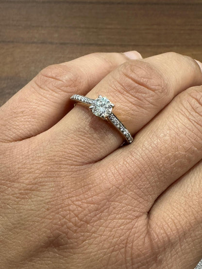 Solitaire Round Cut Moissanite Halo Engagement Ring in 9K Yellow Gold