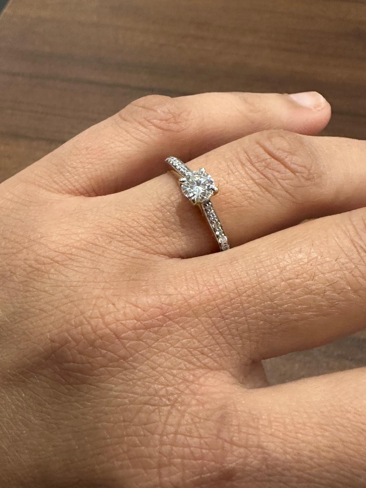 Solitaire Round Cut Moissanite Halo Engagement Ring in 9K Yellow Gold