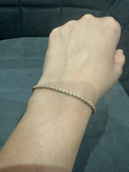 9K Yellow Gold Round Cut Natural Diamond Tennis Bracelet in Bezel Set, Gift for Women