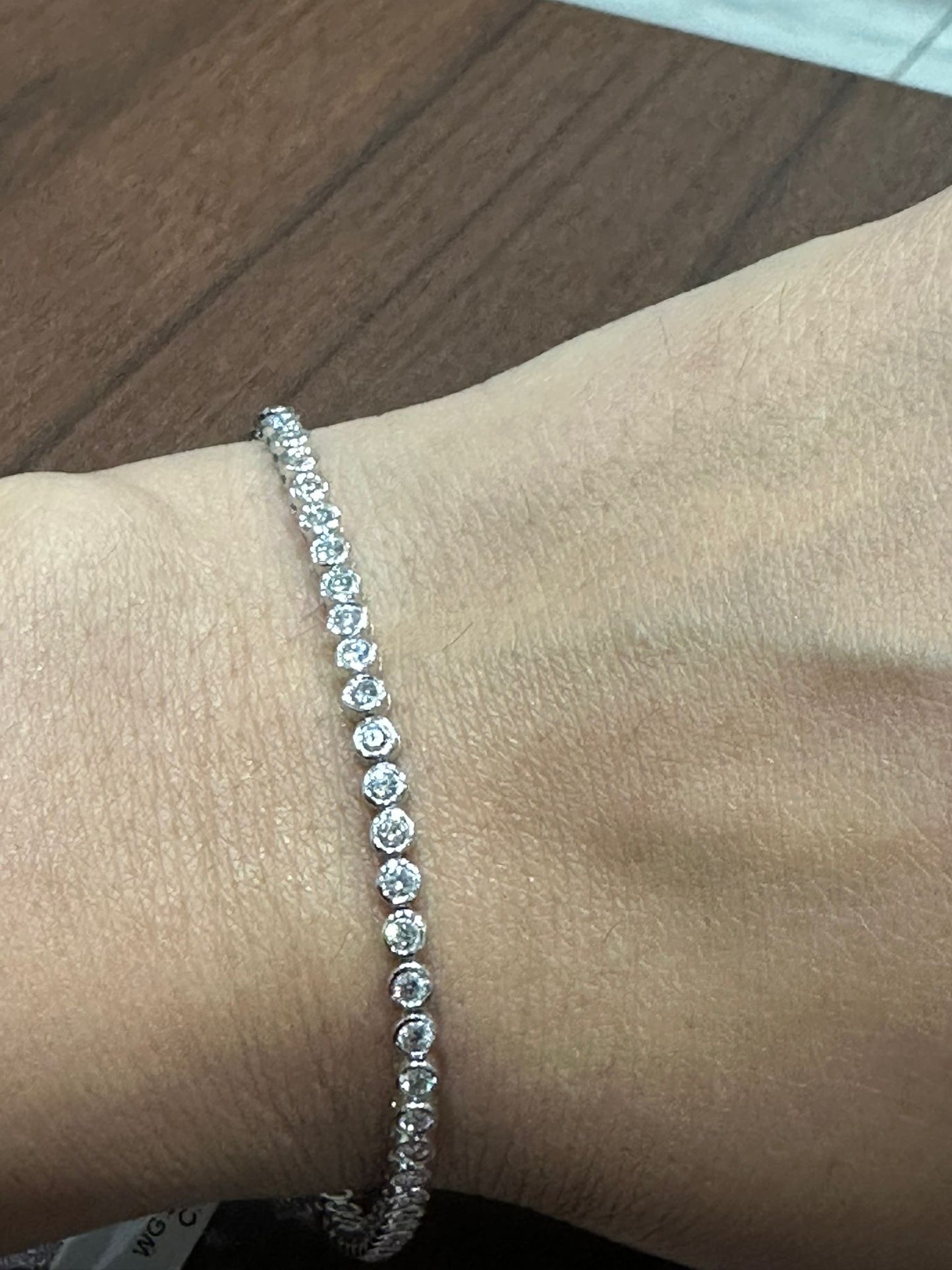 Lab Grown Diamond Round Cut Bezel Set Diamond Tennis Bracelet in 9K White Gold
