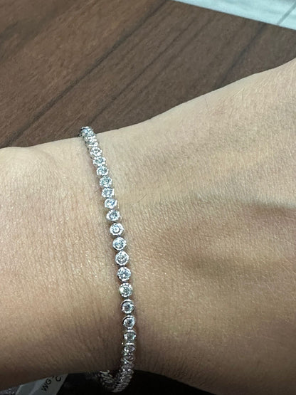 Lab Grown Diamond Round Cut Bezel Set Diamond Tennis Bracelet in 9K White Gold