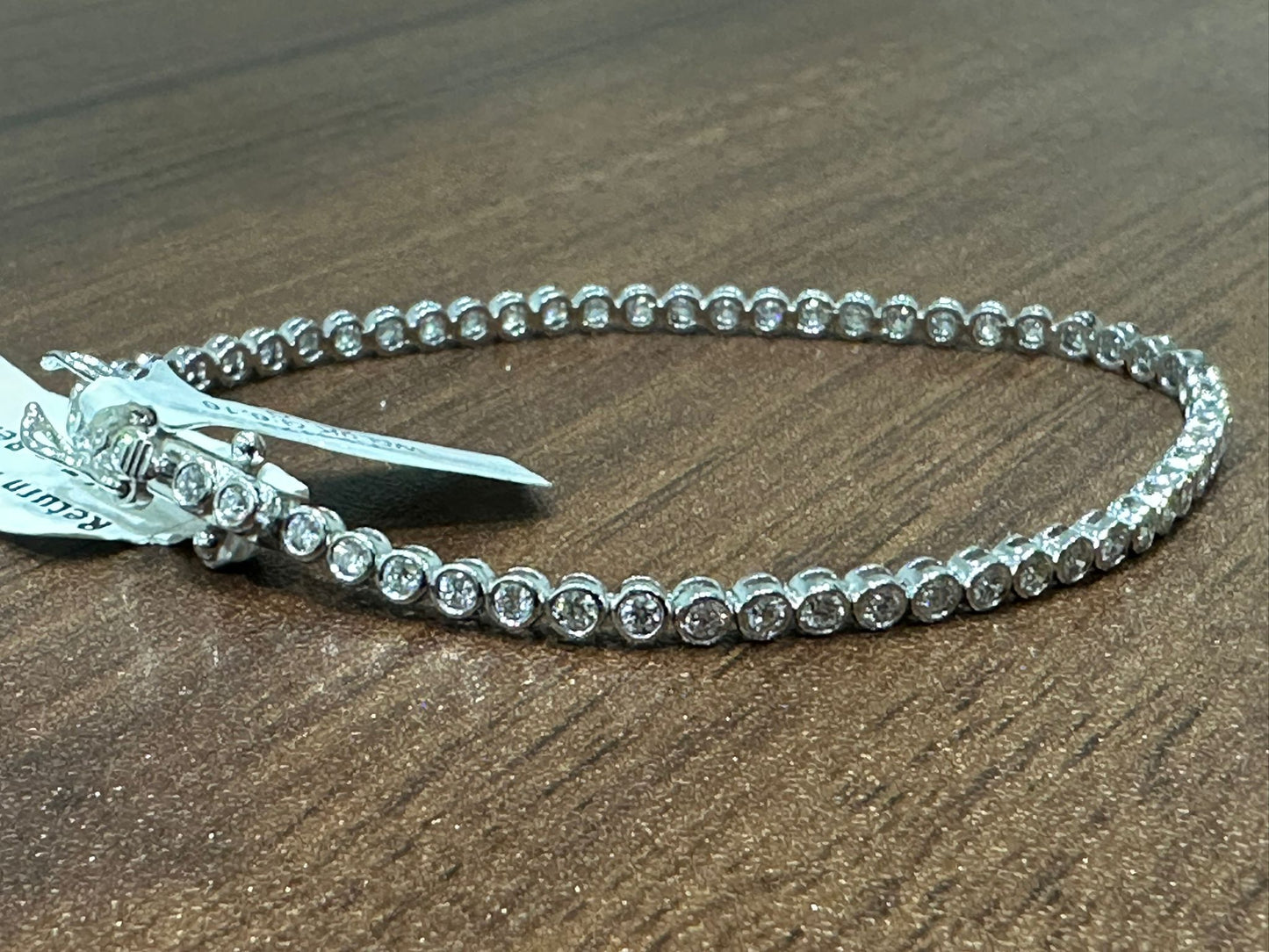 Lab Grown Diamond Round Cut Bezel Set Diamond Tennis Bracelet in 9K White Gold