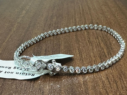 Lab Grown Diamond Round Cut Bezel Set Diamond Tennis Bracelet in 9K White Gold