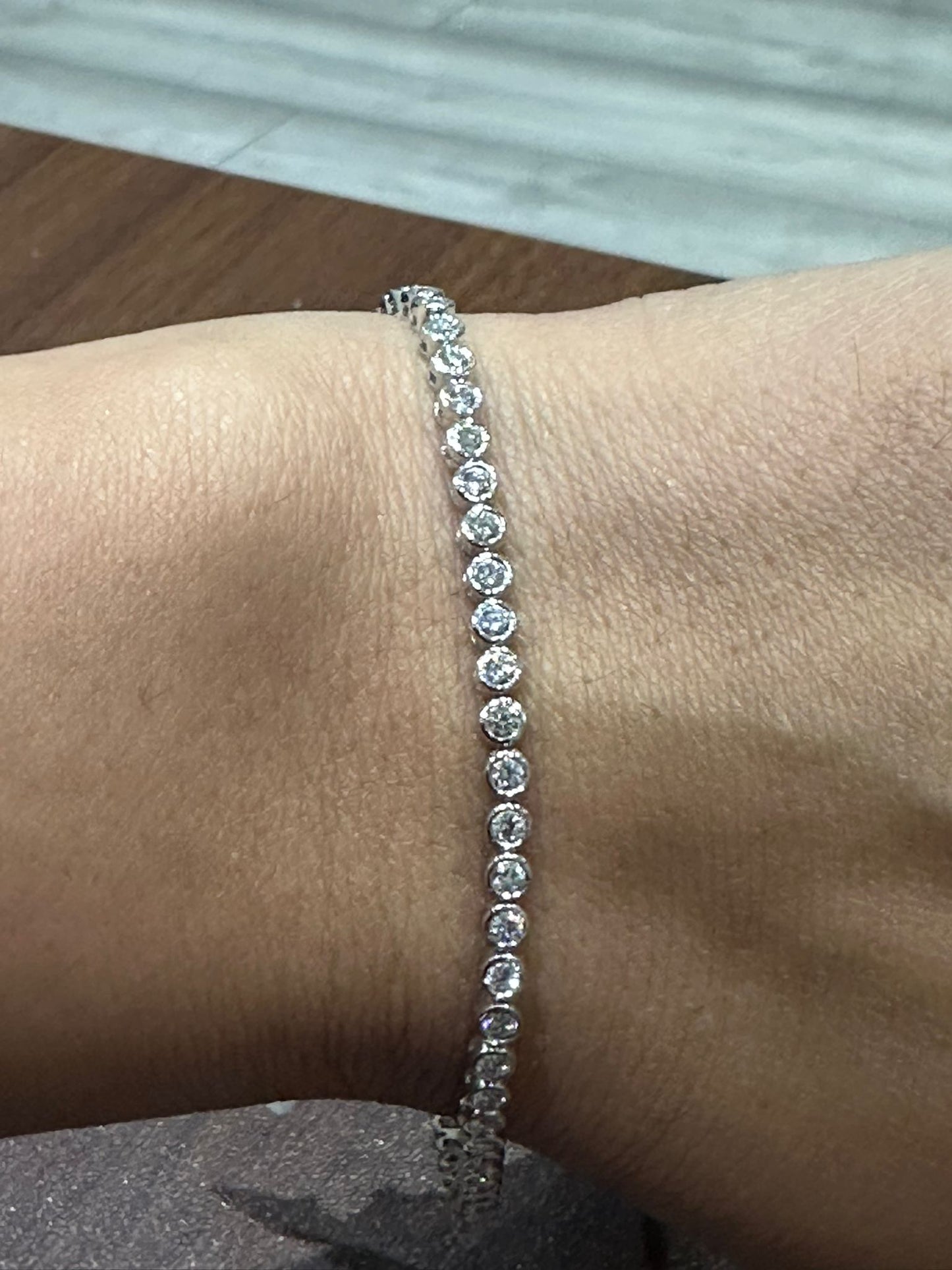 Lab Grown Diamond Round Cut Bezel Set Diamond Tennis Bracelet in 9K White Gold