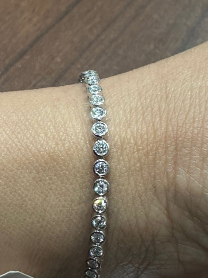 Lab Grown Diamond Round Cut Bezel Set Diamond Tennis Bracelet in 9K White Gold
