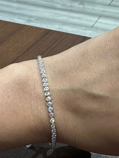 Lab Grown Diamond Round Cut Bezel Set Diamond Tennis Bracelet in 9K White Gold