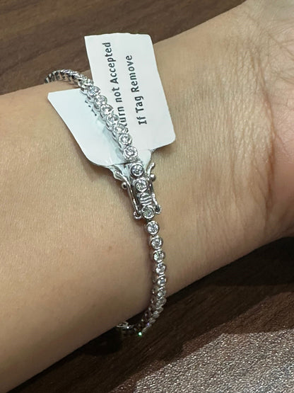 Lab Grown Diamond Round Cut Bezel Set Diamond Tennis Bracelet in 9K White Gold