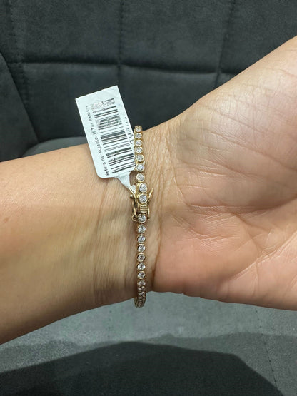 Round Cut 3.00 Carat Natural Diamond Tennis Bracelet in 9K Yellow Gold for Gift