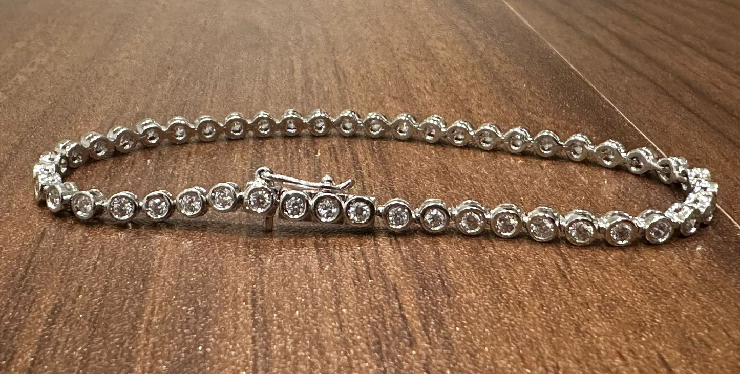 925 Sterling Silver 2.00 Carat Lab Grown Diamond Tennis Bracelet in Bezel Set