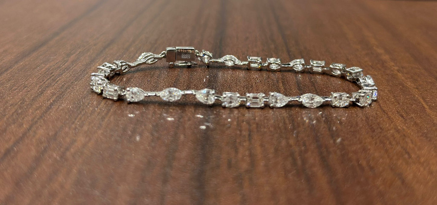 Prong Set 6.00 Carat Multi-Shape Natural Diamond Bracelet in 14K White Gold
