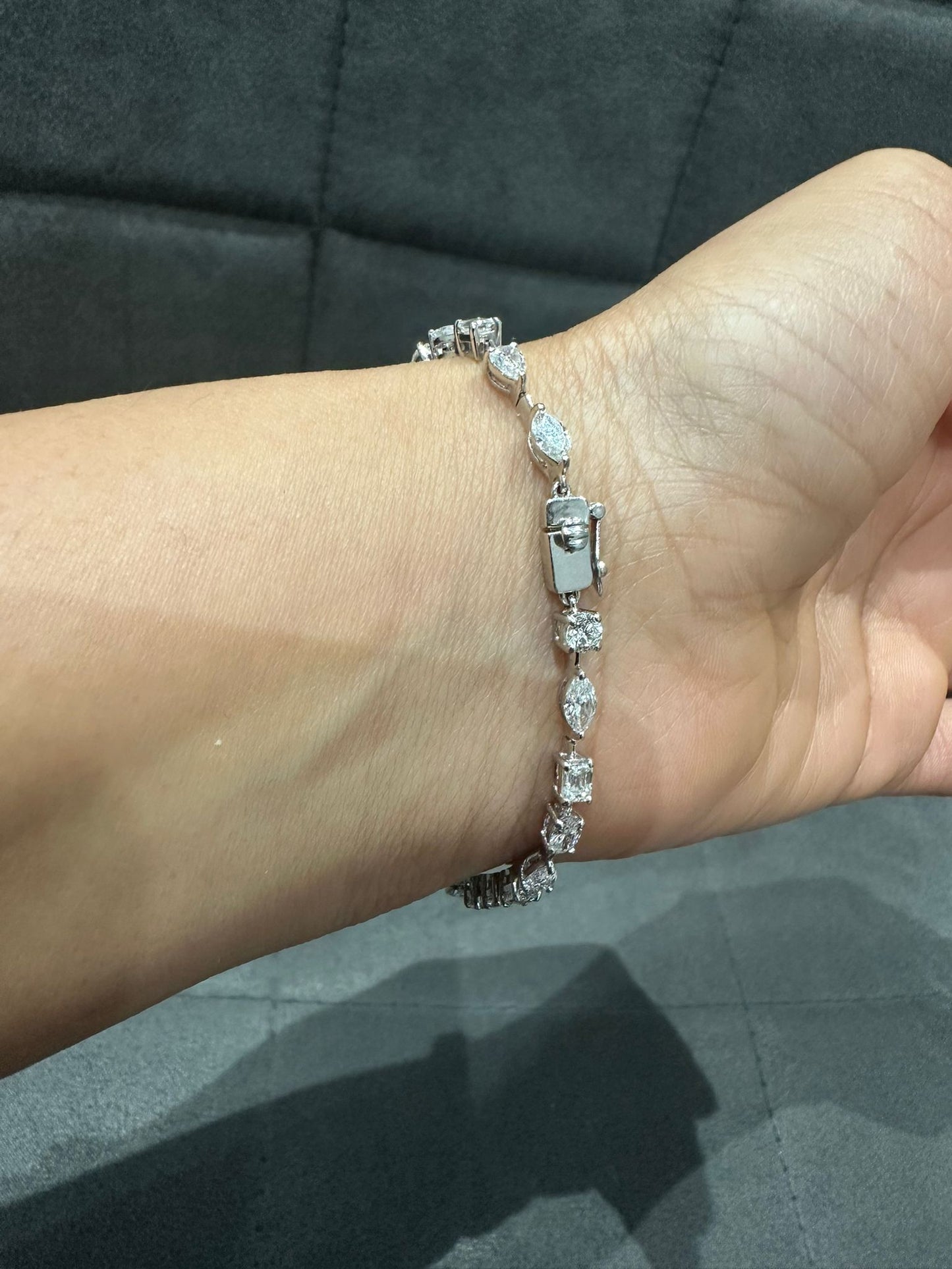 Prong Set 6.00 Carat Multi-Shape Natural Diamond Bracelet in 14K White Gold