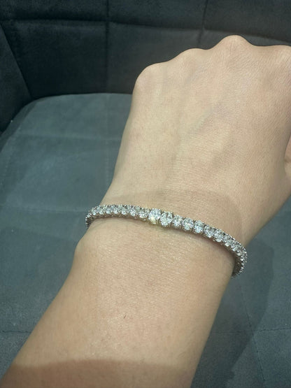 Oval Cut 7.08Ct Natural Diamond Tennis Bracelet in 18K White Gold | Fine Jewelry