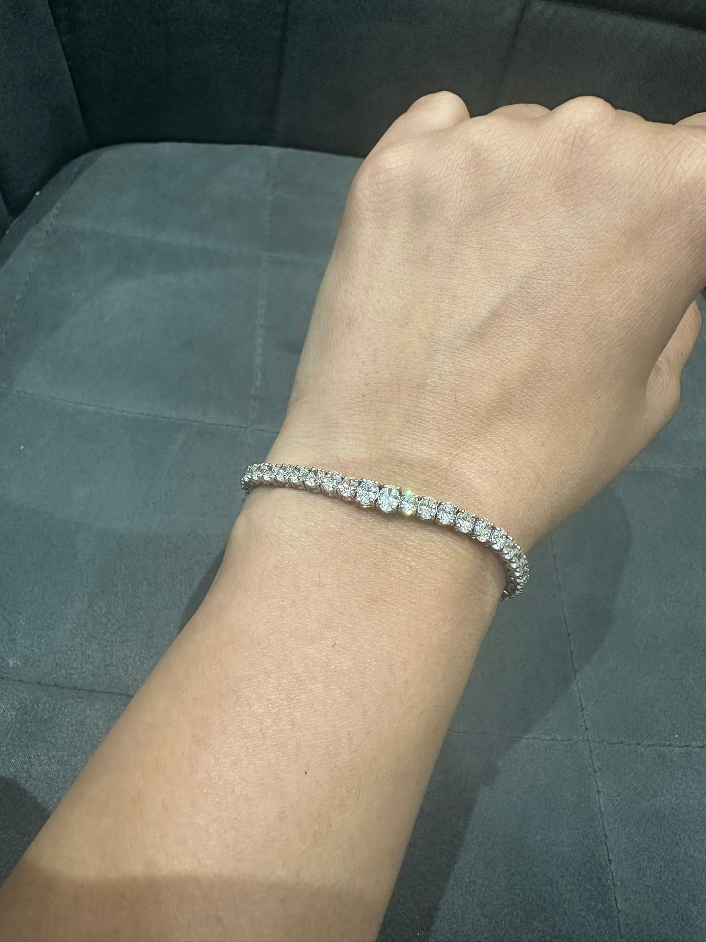 Oval Cut 7.08Ct Natural Diamond Tennis Bracelet in 18K White Gold | Fine Jewelry