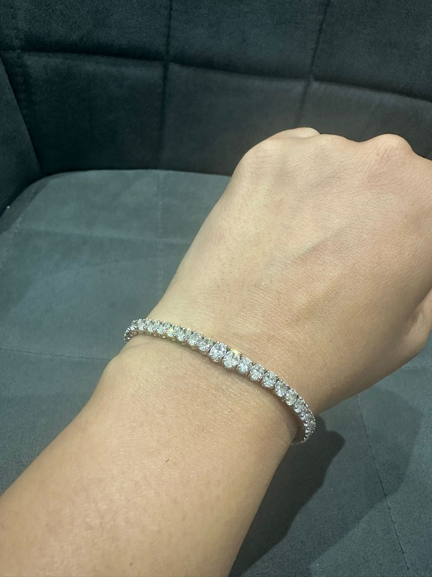 Oval Cut 7.08Ct Natural Diamond Tennis Bracelet in 18K White Gold | Fine Jewelry