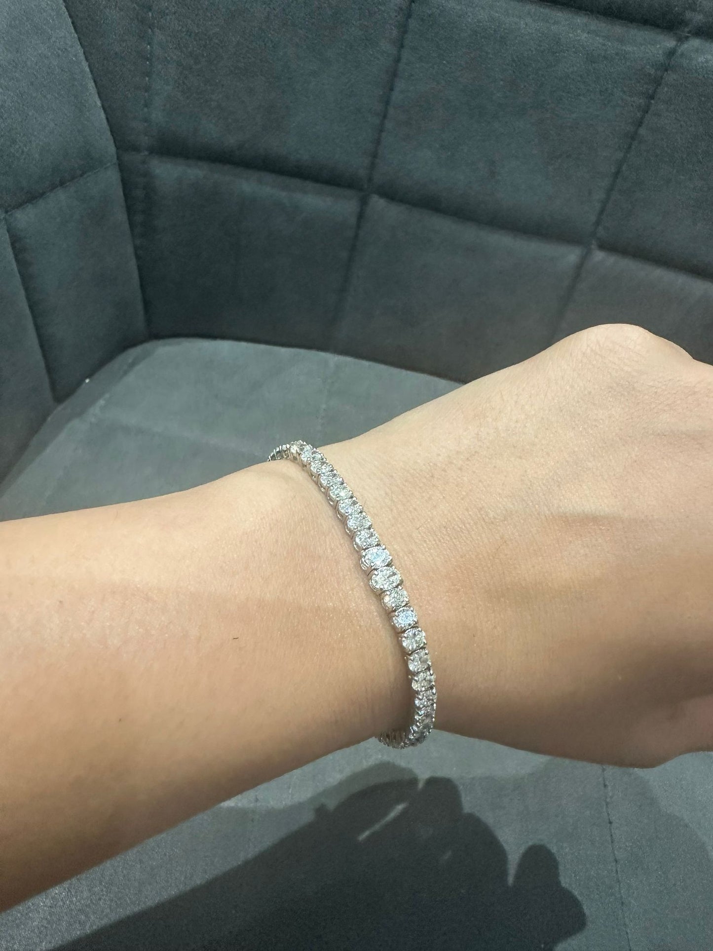 Oval Cut 7.08Ct Natural Diamond Tennis Bracelet in 18K White Gold | Fine Jewelry