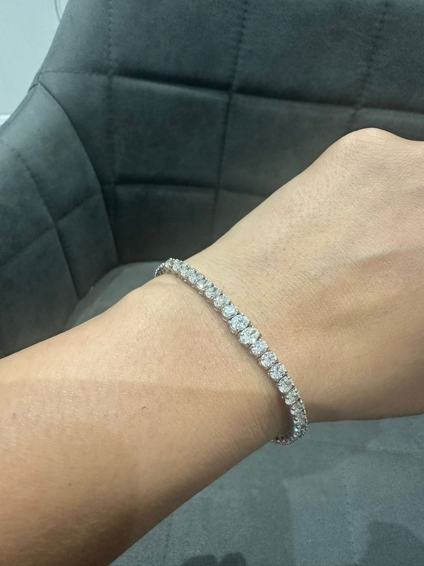 Oval Cut 7.08Ct Natural Diamond Tennis Bracelet in 18K White Gold | Fine Jewelry