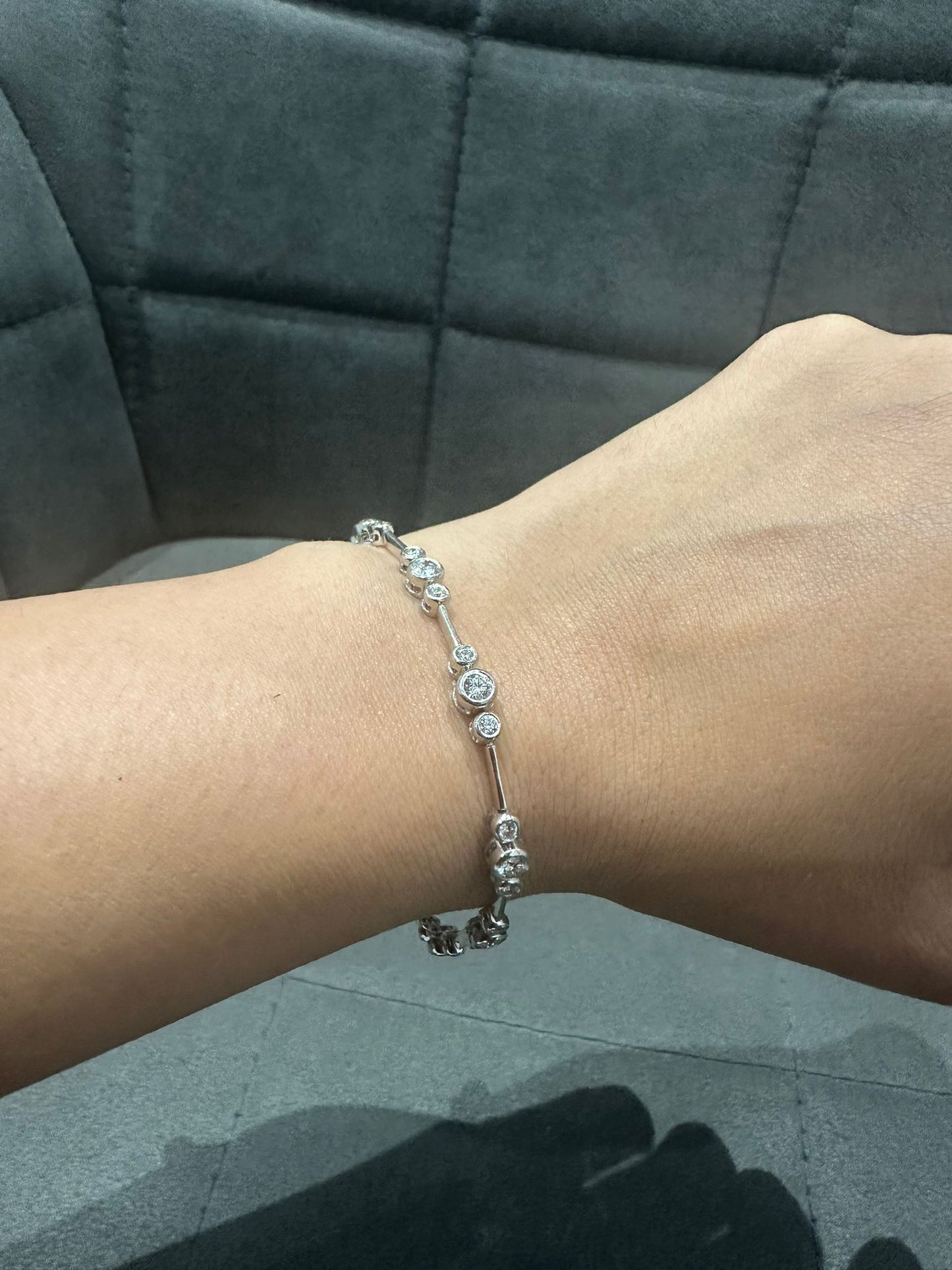 3.00 Carat Round Cut Bezel Set Natural Diamond Bracelet in 9K White Gold | UK Hallmarked