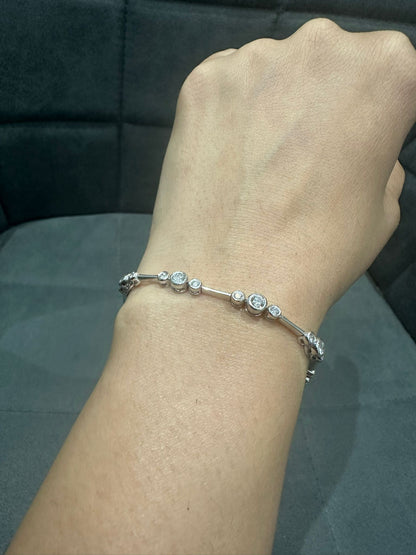 3.00 Carat Round Cut Bezel Set Natural Diamond Bracelet in 9K White Gold | UK Hallmarked