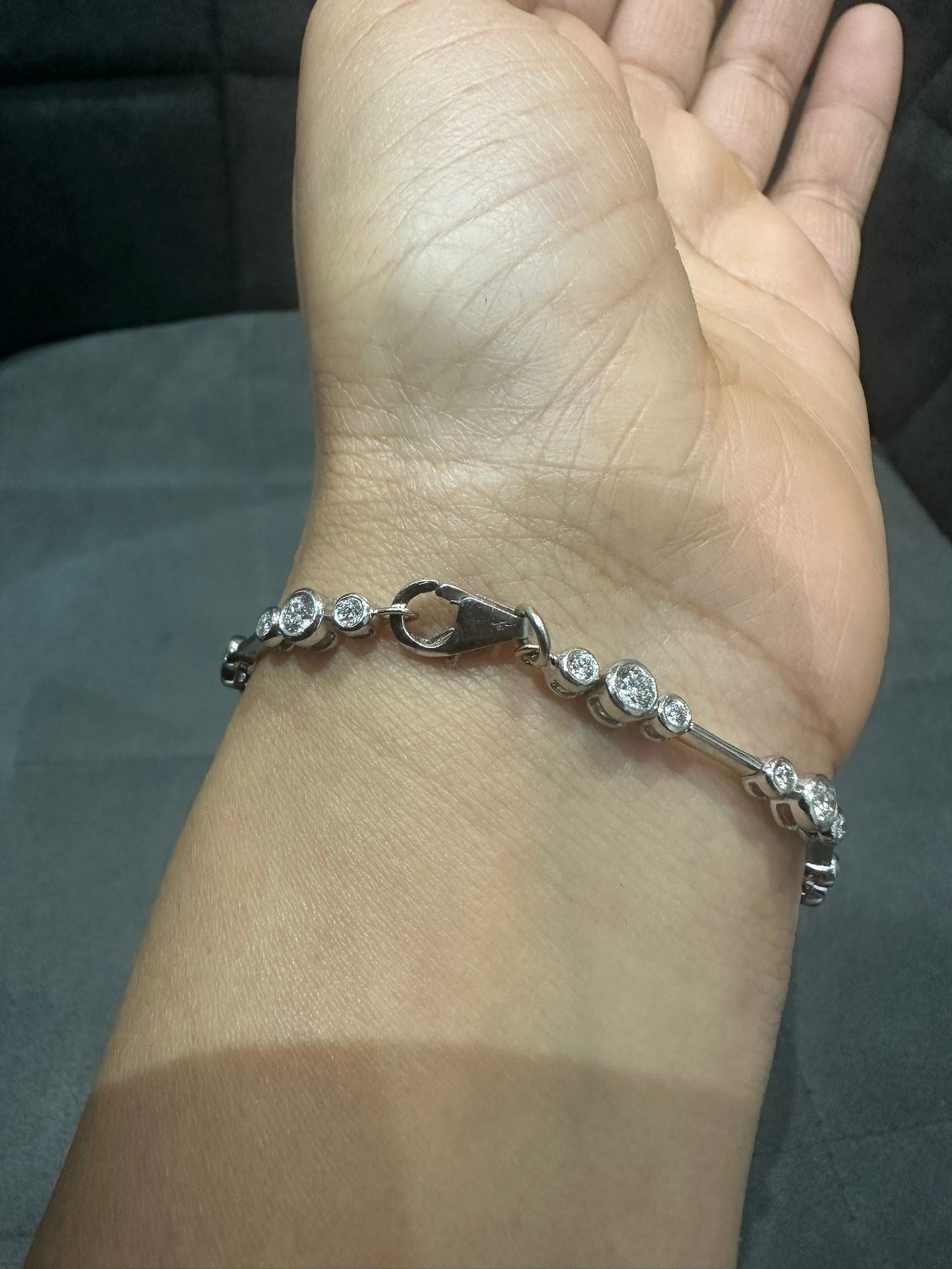 3.00 Carat Round Cut Bezel Set Natural Diamond Bracelet in 9K White Gold | UK Hallmarked