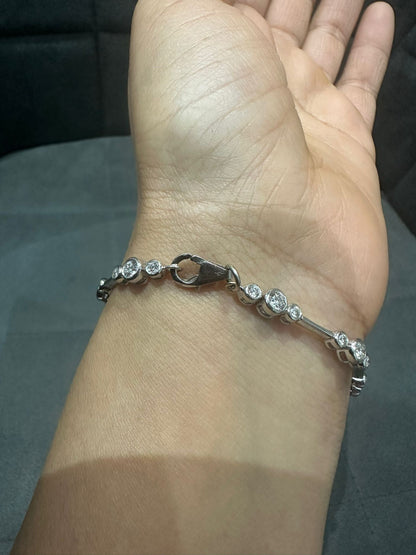 3.00 Carat Round Cut Bezel Set Natural Diamond Bracelet in 9K White Gold | UK Hallmarked