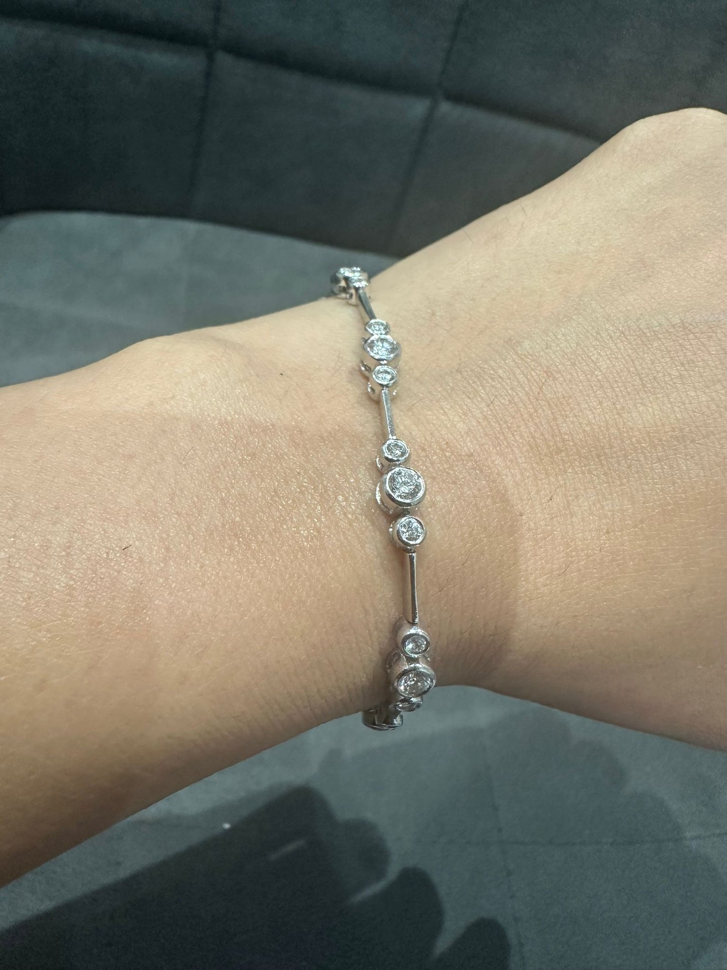 3.00 Carat Round Cut Bezel Set Natural Diamond Bracelet in 9K White Gold | UK Hallmarked