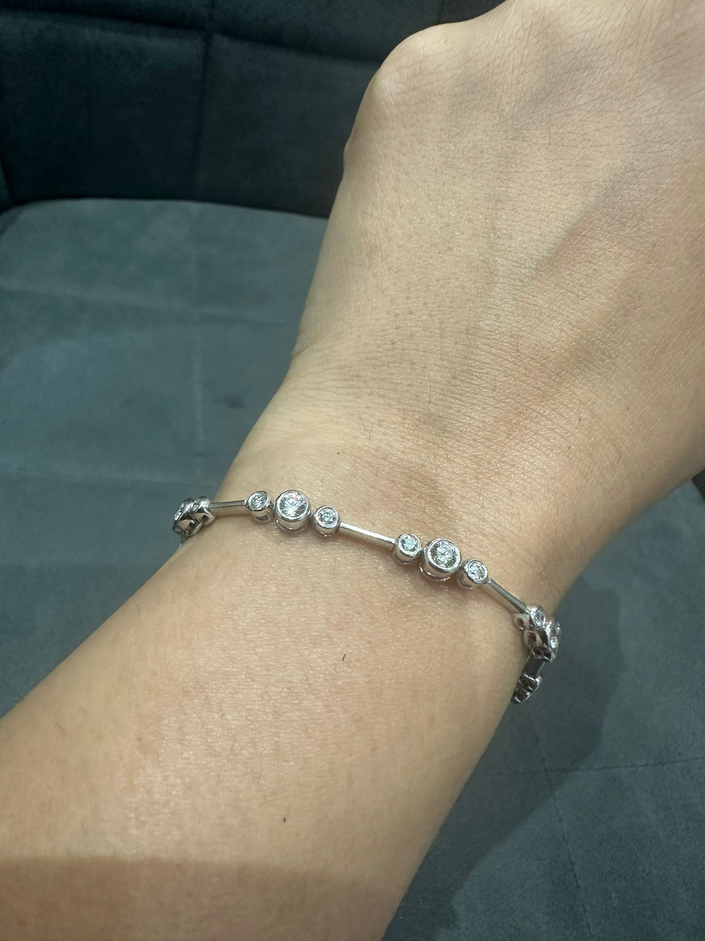 3.00 Carat Round Cut Bezel Set Natural Diamond Bracelet in 9K White Gold | UK Hallmarked