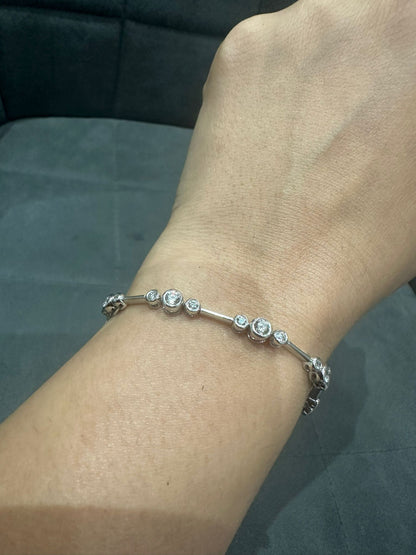 3.00 Carat Round Cut Bezel Set Natural Diamond Bracelet in 9K White Gold | UK Hallmarked