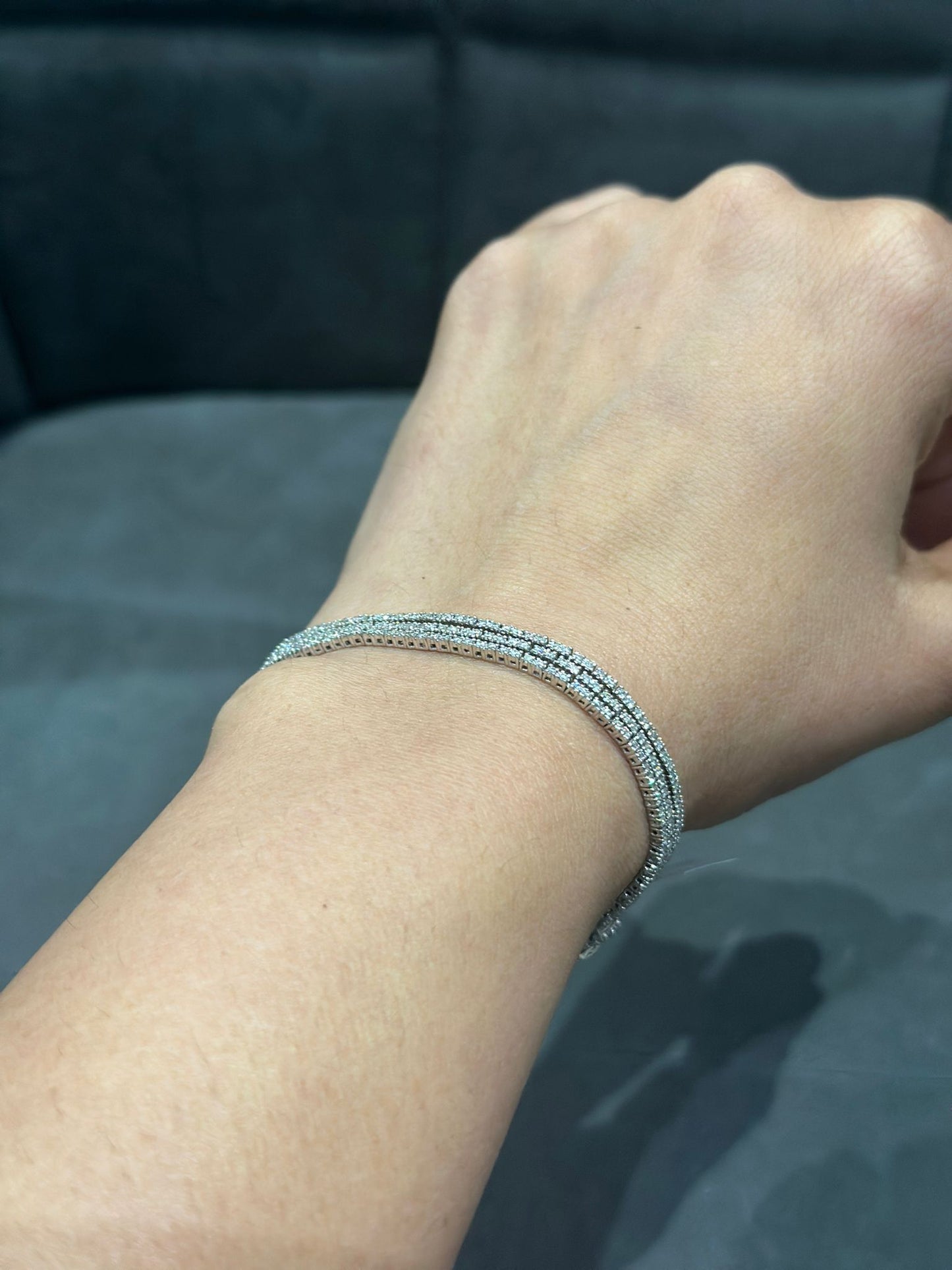 3.00 Carat Trio Row Set Natural Diamond Tennis Bracelet in 14K White Gold